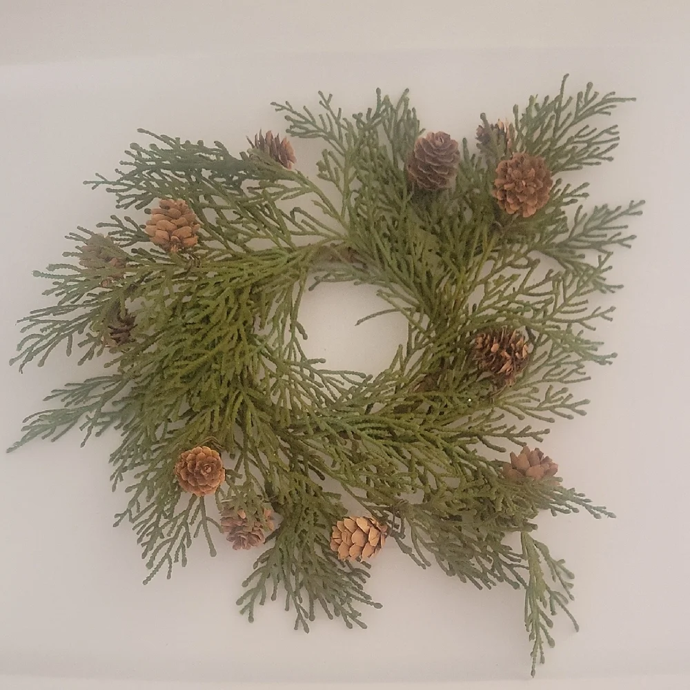 Green Pine Needle Mini Wreath with Pinecones Set Of Two